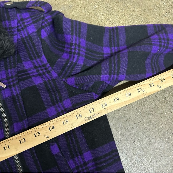 Aeropostale Bomber Jacket Womens Large Purple Faux Fur Collar Y2K Plaid Emo Goth - Picture 6 of 9